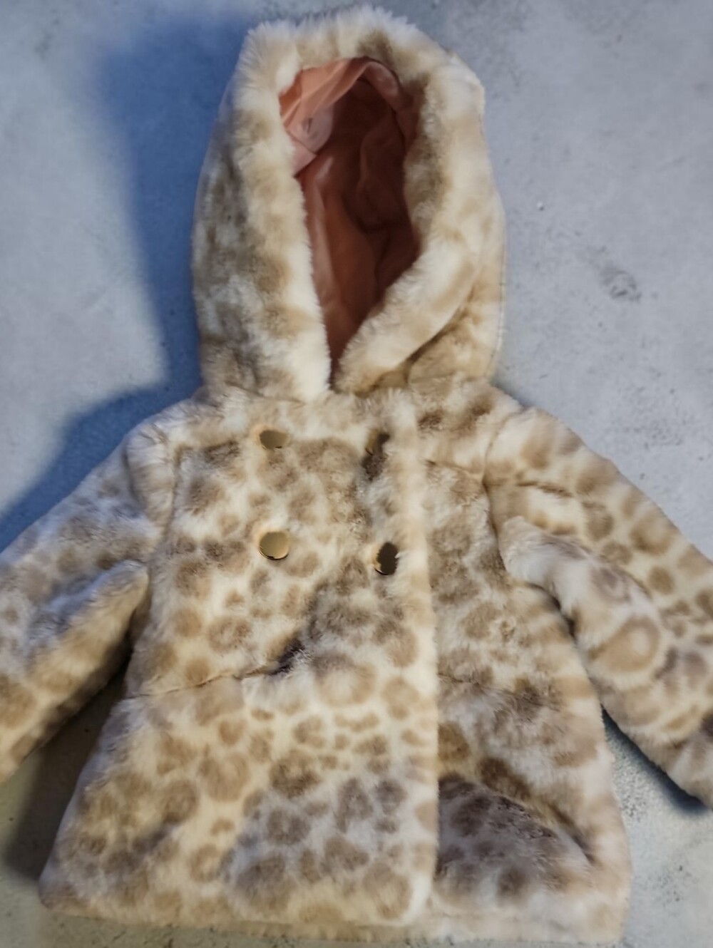 Catherine Malandrino  Kids Faux Fur Hooded Leopard Coat - Cream & Tan